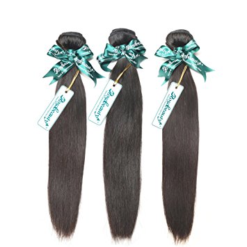 Rosabeauty Brazilian Virgin Hair Extension Silky Straight,3 Bundles 300g,Grade 7A Nature Color Hair Weft(14"16"18")