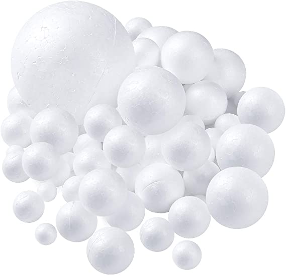 Pllieay 53 Pieces 8 Sizes Craft Foam Balls Polystyrene Foam Balls Art Decoration Balls for Art, Craft, Household and School Projects