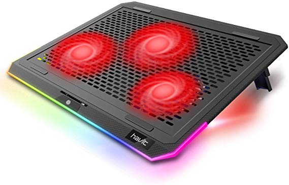 havit RGB Laptop Cooling Pad for 15.6-17 Inch Laptop with 3 Quiet Fans and Touch Control, Pure Metal Panel Portable Cooler(Red)