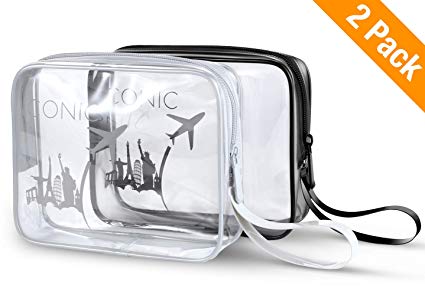 TSA Approved Toiletry Bag,ICONIC Clear Travel Toiletry Bag Carry On Clear Airport Airline Compliant Bag Travel Cosmetic Makeup Bags With Handle Strap（2 pack）