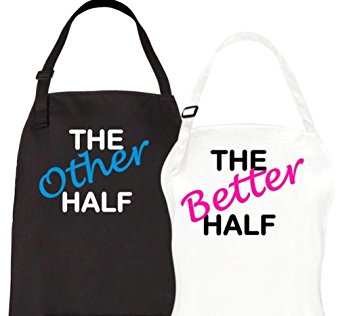 Couples Gifts - Half / Better Half Couple Aprons Set His Hers Wedding, Bridal Shower Anniversary Gift By Let the Fun Begin
