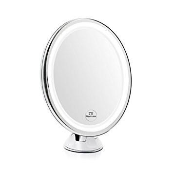 Terresa 7X Magnifying Lighted Makeup Mirror with 360 Swivel Rotation & Suction Mount Bathroom Shower Vanity Mirror Oval Design for Travel