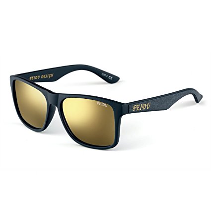 FEIDU Classic Brand Polarized Sunglasses Men Elastic Plastics Frame Sun glasses For Men Outdoor Eyewear FD0105 (gold, black)