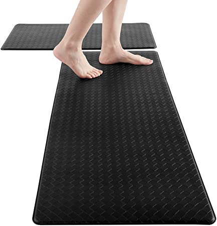 Lifewit Kitchen Rugs Soft Cushioned Anti Fatigue Mats for Kitchen Floor Front of Sink Waterproof Non Slip Heavy Duty PVC Kitchen Floor Mat Runner Rug Set for Home Office Laundry Room , Set of 2, Black