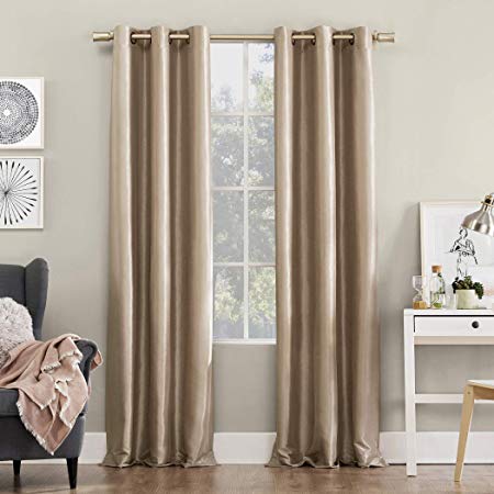 Sun Zero Bardot Dupioni Faux Silk 100% Blackout Grommet Curtain Panel, 40" x 84", Oatmeal