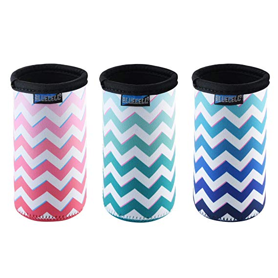 Bluecell Pack of 3 Neoprene Insulators Chevron Gradient Color Can Sleeves Beer Coolies Fit for 12oz Slim Drink Beer Cans (Chevron#1(3pcs))