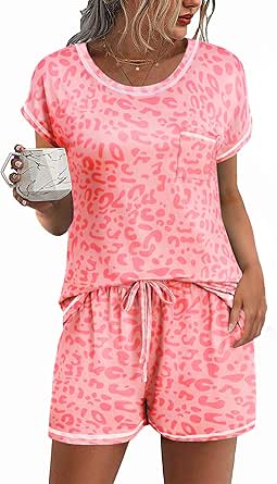 Ekouaer Womens Pajama Sets 2 Piece Soft Short Sleeve Top and Shorts Sleepwear Round Neck Pjs Lounge Set with Pockets