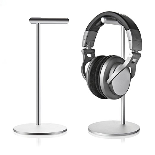 TechVibe Headphone Stand, Desktop Aluminum Headphone Holder For Bose, Beats, Sony, Sennheiser, Philips, Skull Candy, Plantronics, JVC, Gaming, DJ, Universal Headphone Compatibility - Silver
