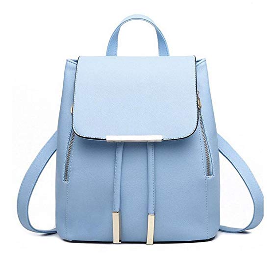 Hunputa Women Leather Backpacks Schoolbags Travel Shoulder Bag Mochila Feminina (Blue)