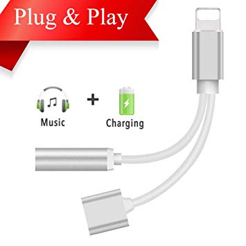 Lighting to 3.5mm Aux Headphone Jack Audio Adapter for Phone 7/7Plus Phone 8/8Plus Phone X/10.2 in 1 Lighting Adapter Dongle for Phone 7 Earbuds Music and Charge for Phone 7 Headphones Adaptor Charger Connector Aux Earphones Audio Connection Phone 7 Converter Support All iOS Version–Sliver
