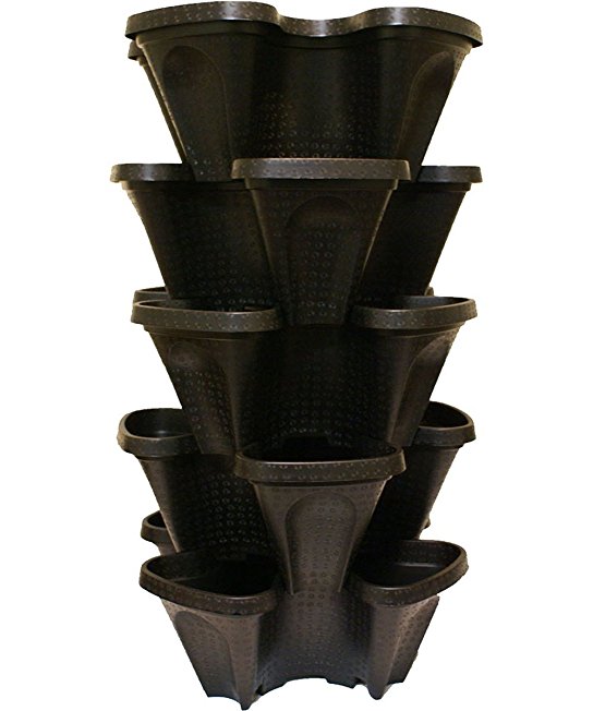 Mr. Stacky BK-1305 5-Tier Large Vertical Hydroponic and Aquaponic Planters, Black (24 Quart Tower - 12x12x28)