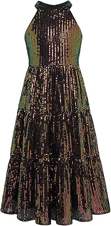 GRACE KARIN Girls Sequin Dress Formal Party Elegant Fancy Girls Maxi Long Dress for 5-14Y