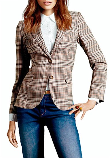 MWW Women's Striped Office Work Blazers Long-Sleeved Jackets Slim Fit Outwear