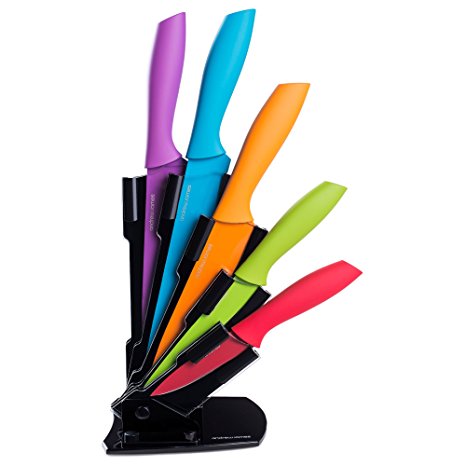 Andrew James Knife Set, Multi-Coloured, 5 Piece, Fan Design Block Stand