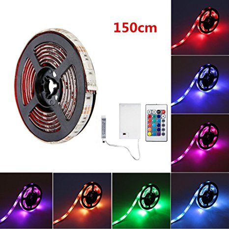 Battery LED Light Strip, SOLMORE RGB 5ft 45 LED Strip Lights,Flexible Rope Lights,Waterproof Ribbon Light with Battery Box,24 key IR Controller for Home Kitchen DIY Outdoor Lighting 150cm