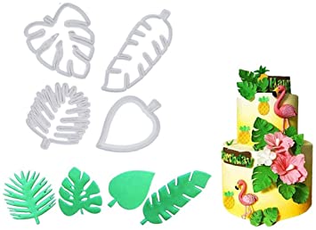 Alices 4 pcs Cookie Cutters, ropical Leaf Cookie Cutter Leaf Mini Cutters Fondant for DIY Decorative Baking Tools Such As GumPaste, Sugarcraft Candy, Luau Cake Decorating,chocolate, White