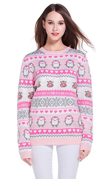 Women's Christmas Cute Penguin Knitted Sweater Girl Pullover