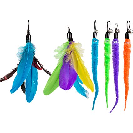 Depets Feather Teaser Cat Toy, Retractable Cat Feather Toy Wand With 5 Assorted Teaser With Bell Refills, Interactive Catcher Teaser For Kitten Or Cat Having Fun Exerciser Playing