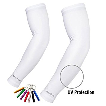AmaziPro8 Sports Cooling UV Protection Arm Sleeves with Reflective Band for Indoor/Outdoor Activities