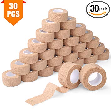 30 Pack Cohesive Bandage, 1 Inch x 5 Yards, Self Adherent Wrap, First Aid Tape, Elastic Wrap, Sports Tape, Medical Supplies, Athletic Tape for Ankle Sprains and Swelling
