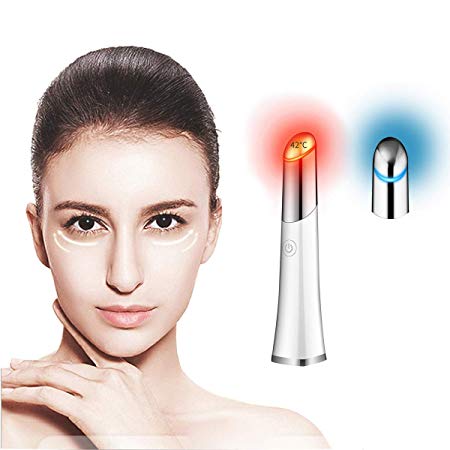 Eye Massager,42℃ Ionic Eyes Facial Massager Roller with Heated Sonic Vibration Relieving Dark Circles Fatigue, Puffiness Anti-Aging, Anti-Wrinkle, Two Modes USB Rechargeable (Rose Gold)