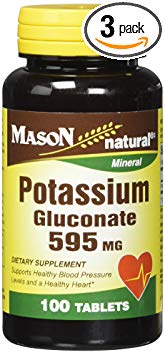 Mason Natural, Potassium Gluconate, 595 Mg Tablets, 100-Count Bottles (Pack of 3), Dietary Supplement Supports Healthy Blood Pressure, Overall Heart Health, Muscle Health, and Organ Health