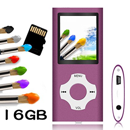 Tomameri - Compact and Portable MP3 / MP4 Player with Rhombic Button ( Including a 16 GB Micro SD Card ) Supporting Photo Viewer, E- Book Reader and Voice Recorder and FM Radio Video Movie (Purple)
