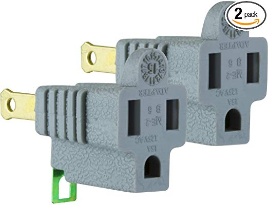 GE Polarized Grounding 2 Pack, Turn 2 3-Prong, Outlet Adapter, Easy to Install, Indoor Only, UL Listed, Gray, 54302