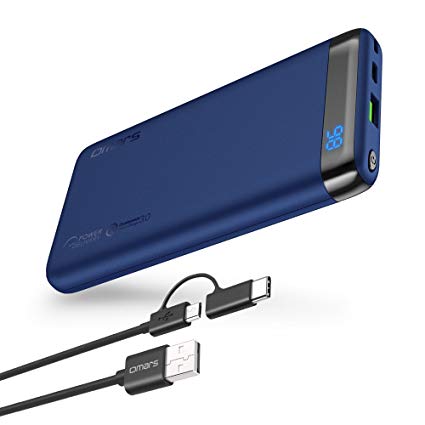 Omars USB C Power Bank, 10000 mAh PD Portable Charger Power Delivery QC Quick Charge 3.0 USB Type-C 18W Output Compatible with iPhone X/8/8 Plus, Galaxy S8/S7, Nintendo Switch and More (Blue)