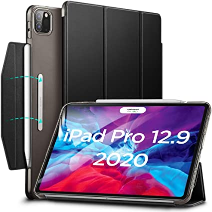 ESR Case for iPad Pro 12.9''2020 4th Gen,Yippee Trifold Smart Case with Auto Sleep/Wake [Supports Apple Pencil 2 Wireless Charging], Lightweight Stand Case with Clasp, Hard Back Cover,Black