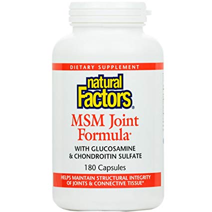 Natural Factors - MSM Joint Formula, with Glucosamine & Chondroitin Sulfate, Supports Structural Integrity of Joints & Connective Tissue, Gluten Free & Non-GMO, 180 Capsules