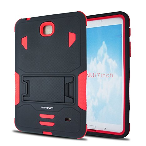 [iRhino] TM BLACK-RED Heavy Duty rugged impact Dual Layer Hybrid Case cover with Build In Kickstand Protective Case cover For Samsung galaxy Tab 4 7 inch T230 Tablet case cover