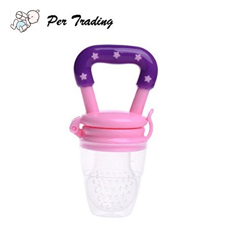 Per Safe Silicone Baby Food Feeder Pacifier with Fresh Vegetables and Fruits for Feeding Toddlers Soft Feeding Tool Bite Gags for Newborn Baby Boys and Girls(Pink,L)