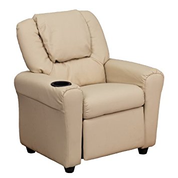 Flash Furniture DG-ULT-KID-BGE-GG Contemporary Beige Vinyl Kids Recliner with Cup Holder and Headrest