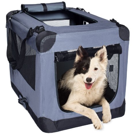 Dog Soft Crate Kennel for Pet Indoor Home & Outdoor Use - Soft Sided 3 Door Folding Travel Carrier with Straps - Arf Pets