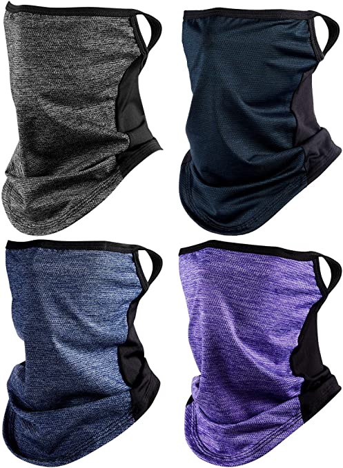 4 Pieces Bandanas Face Scarf Ear Loops Face Rave Cover Balaclava Neck Gaiter for Women Men Outdoors Sports