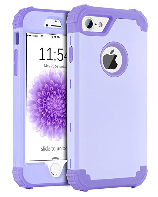 iPhone 8 Case, iPhone 7 Case, BENTOBEN Heavy Duty Shockproof 3 in 1 Slim Hybrid Hard PC Soft Silicone Rubber Bumper Full Body Girly Protective Phone Cases Cover for Apple iPhone 8/7 (4.7 Inch) Purple