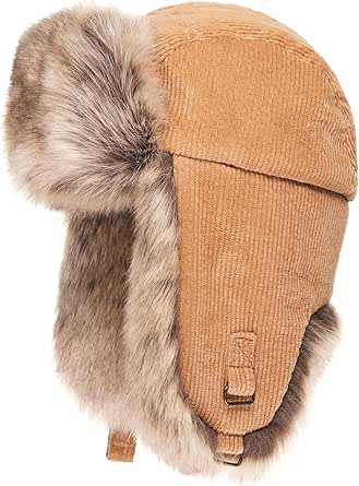 Futrzane Corduroy Trapper Hat - Womens Winter Hats with Ear Flaps - Russian Hat