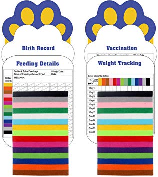 SCIROKKO 30 Pcs/Set Puppy ID Collar with 4 Record Keeping Charts- Double Sided Soft Identification Bands - Adjustable Whelping Collars for Newborn Pets - 15 Colors