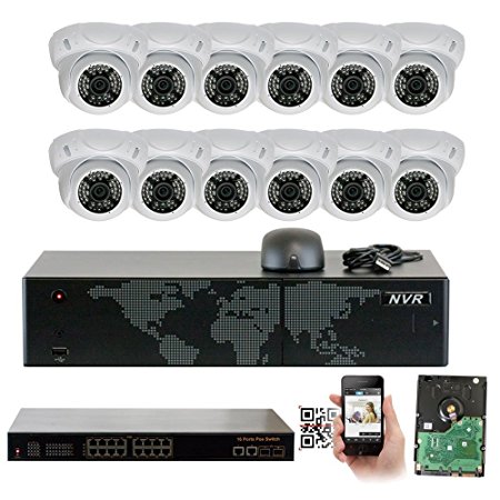 GW Security 16 Channel 5MP NVR 1920P IP Camera Network POE Video Security System - 12 x 5.0 Megapixel (2592 x 1920) Weatherproof Dome Cameras, Quick QR Code Easy Setup, Pre-installed 4TB Hard Drive