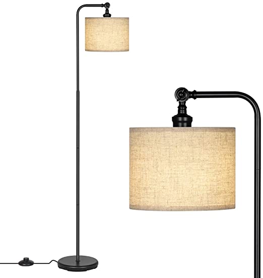 DEWENWILS Modern Black Floor Lamp with Beige Linen Drum Shade, Adjustable Lampshade, 63 inch Standing Tall Lamp for Living Room, Bedroom, Office, Simple Design Farmhouse Style