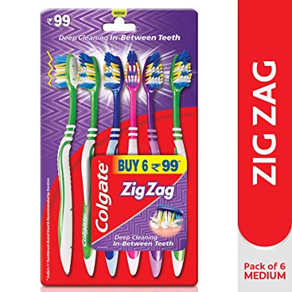 Colgate ZigZag Medium Bristle Toothbrush - 6 Pcs