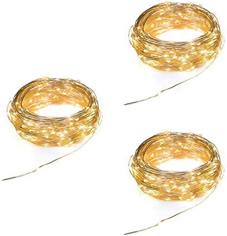 3 Waterproof Warm White Copper Wire String Lights with Timer Battery Powered Outdoor Fairy Firefly Starry Lighting Holiday Christmas Party Wedding Table Decorations Centerpieces DIY Decor 16ft 50 LEDs