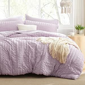 Love's cabin Seersucker Lavender 7 Pieces Comforter Set Full, All Season Bedding Set, Full Bed in a Bag Comforter Set with Comforter, Flat Sheet, Fitted Sheet, Pillowcase and Pillow Sham