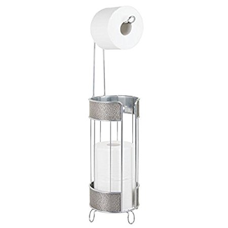 mDesign Toilet Paper Holder Stand with Toilet Tissue Storage with Woven Accents for Bathroom - Metallico