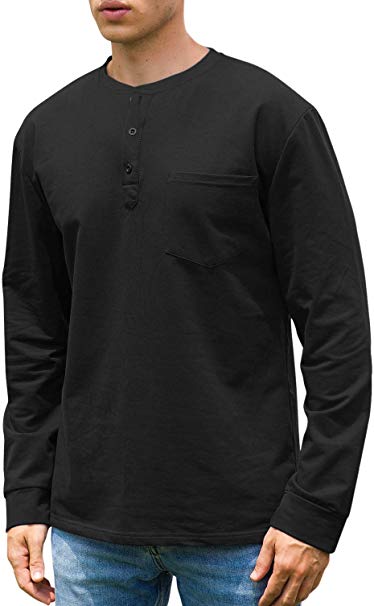 Janmid Men's Casual Long Sleeve Henley Pocket T-Shirts Cotton Shirts