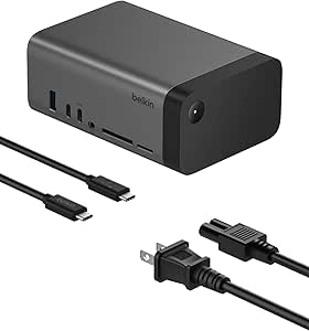 Belkin USB-C Hub, 11-in-1 Pro GaN Dock 150W, Multi-Port Docking Station w/USB-C, USB-A, Ethernet, SD, MicroSD, 3.5mm Port, 4K HDMI Ports for Triple Monitor Display - Compatible w/MacBook Pro & More