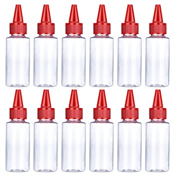 Bememo 12 Pack Tip Applicator Bottle Plastic Squeeze Bottle with Red Tip Caps, 1.35 Ounce