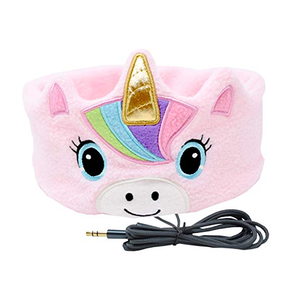 CozyPhones Kids Headphones Volume Limited with Ultra-Thin Speakers Soft Fleece Headband - Perfect Children's Earphones for Home and Travel - Pink Rainbow Unicorn