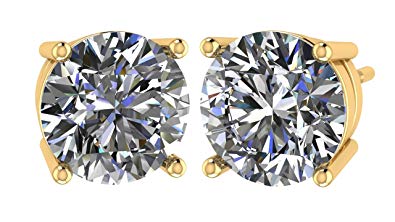 NANA 14k Gold Post & Sterling Silver 4 Prong Swarovski Pure Brilliance CZ Stud Earrings CZ 1.0ctw to 8.0ctw